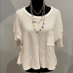 Women's White waffle pattern  Textured Top loose fit front pocket small
